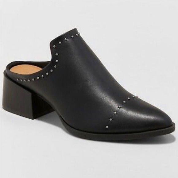 Shoes - Black Leather Studded Mules - NEW w/out tags
